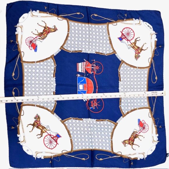 Vgt Celine Paris 100% Silk Scarf Satin 34"   ivery blue horse carriage (43 - Picture 11 of 12